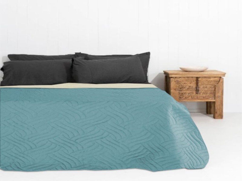 Κουβερλί Μονό Microfiber Διπλής Όψης Τυρκουάζ-Μπεζ Γαρύφαλλο | Garifallo.gr